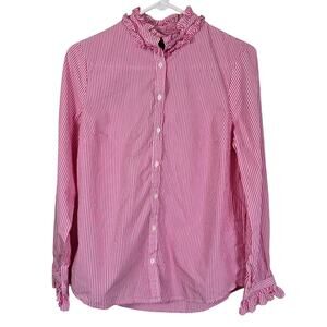 J. Crew Ruffleneck Classic-Fit Boy Shirt Women's S Pink Stripe Preppy Feminine